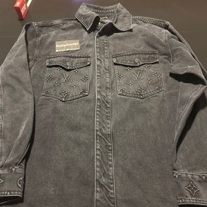 Louis Vuitton Men's Front Pocket Shirt Jacket Denim Black Authenticated